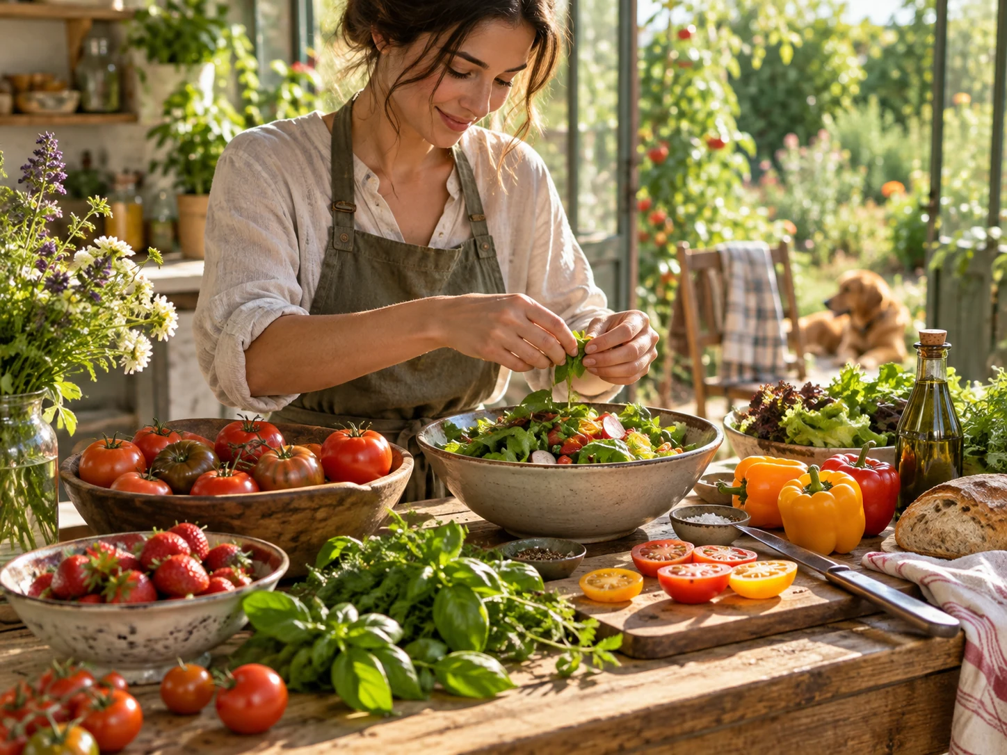 Preparing freshly picked vegetables for a family meal